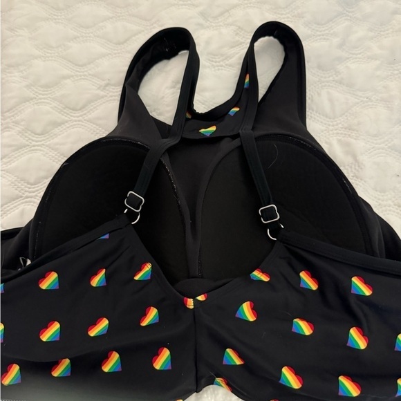 Sirena Brand Black Bikini/Tankini Top with rainbow Hearts High Neck Size 2XL - Picture 6 of 9